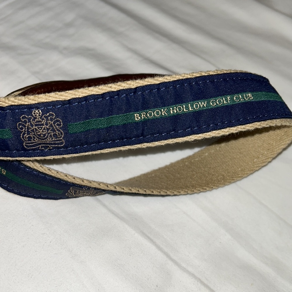 Brook Hollow Golf Club Belt. Size 35. Navy blue and green on canvas. - Picture 2 of 6